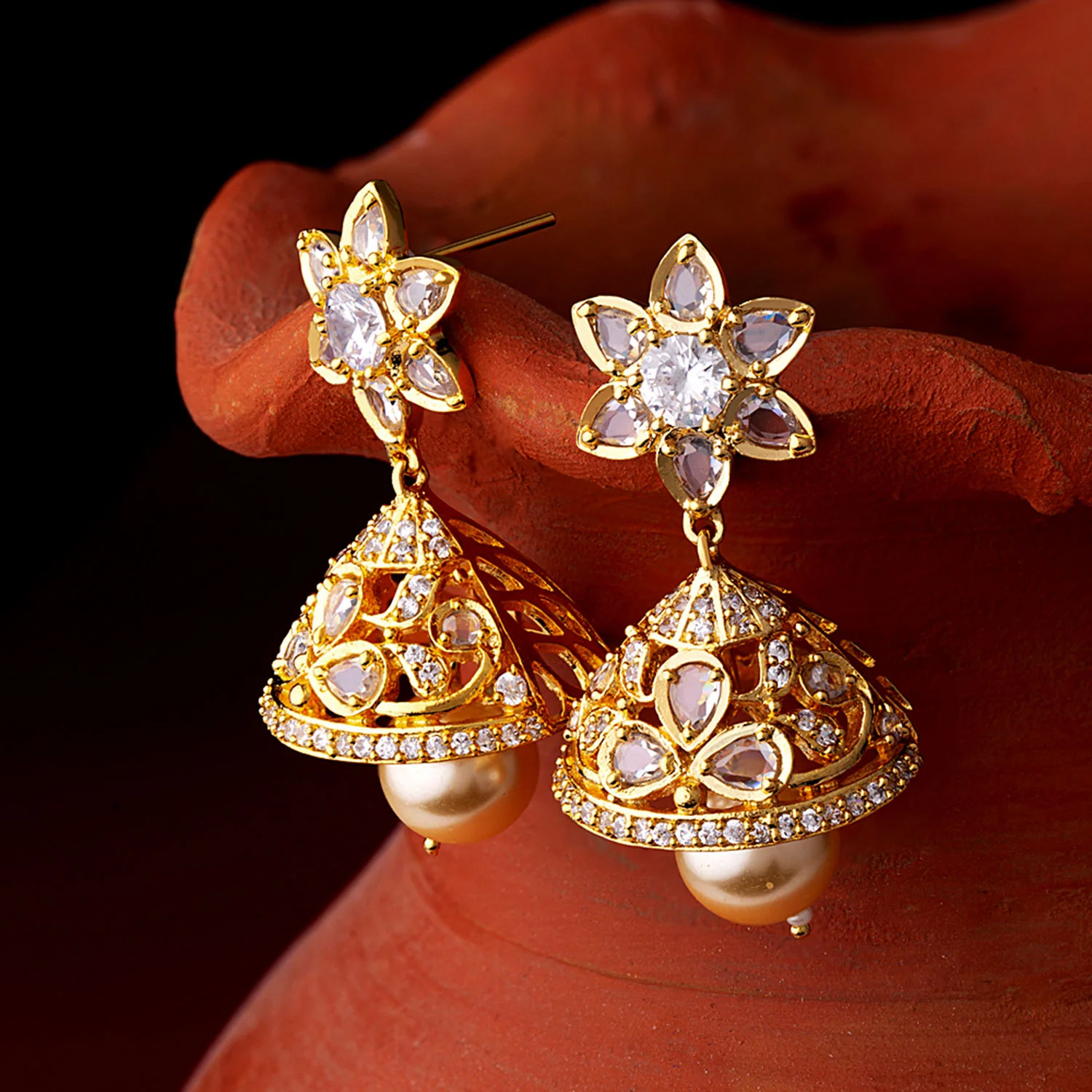 Floral Motif Jhumka Earrings