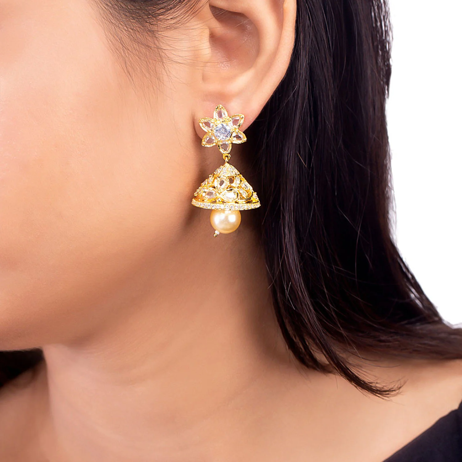Floral Motif Jhumka Earrings - Image 2
