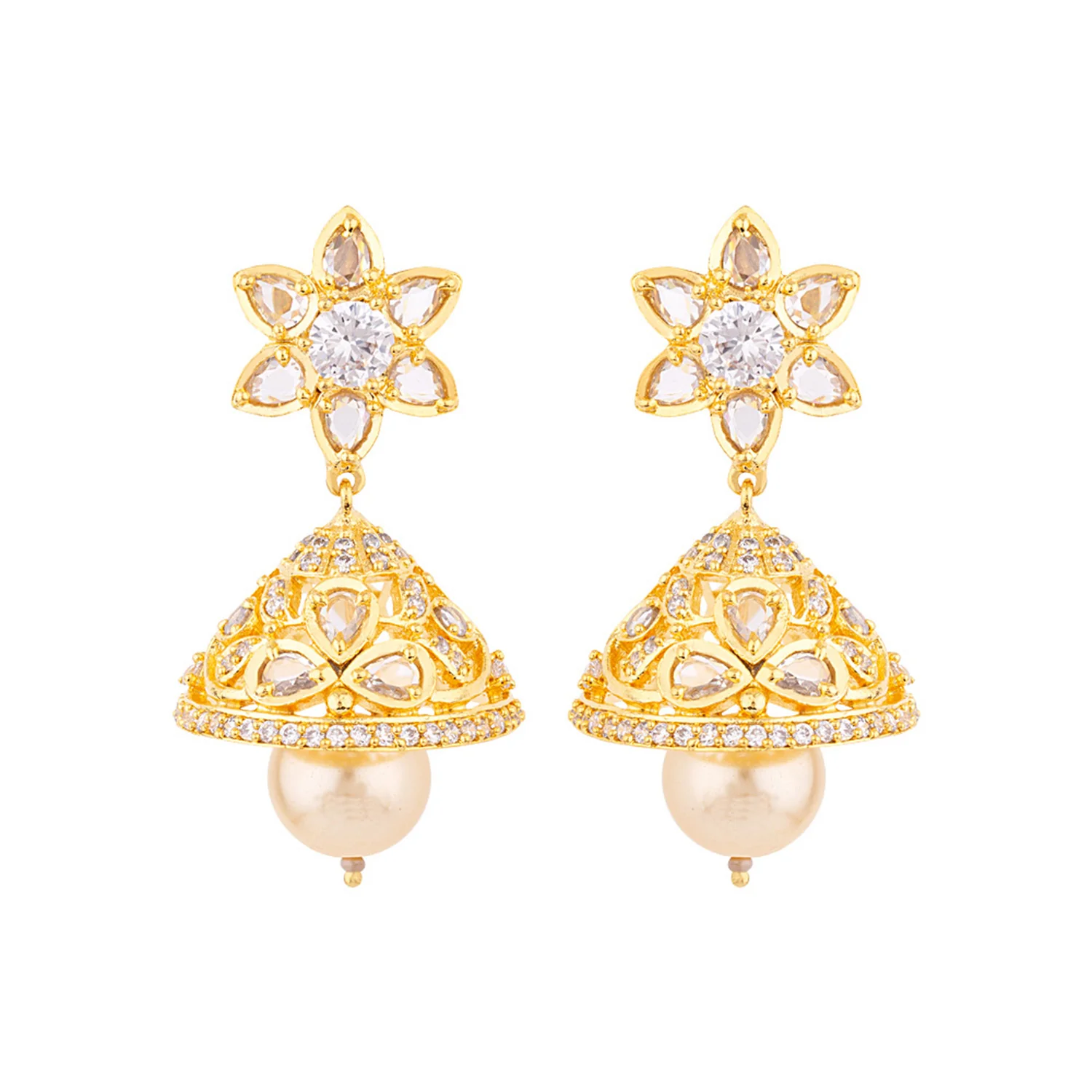 Floral Motif Jhumka Earrings - Image 3