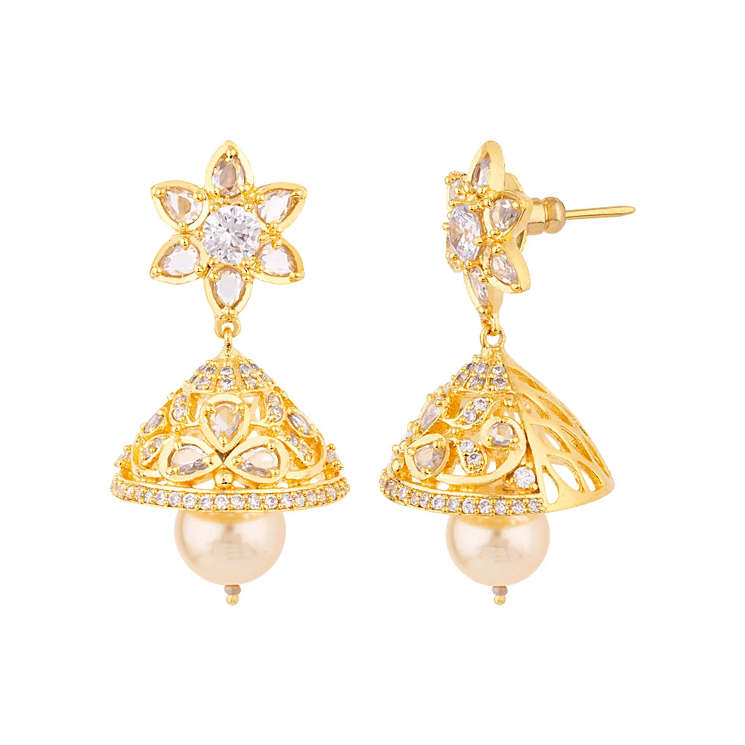 Floral Motif Jhumka Earrings - Image 4