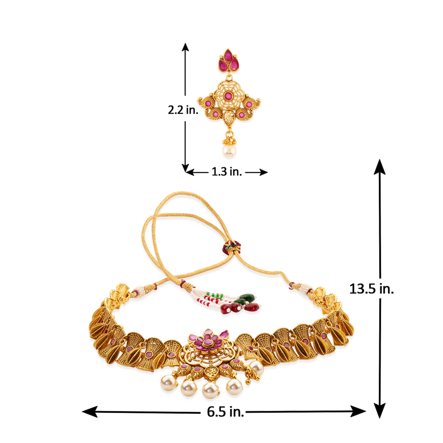 Floral Motif Pearl Drop Necklace Set - Image 7