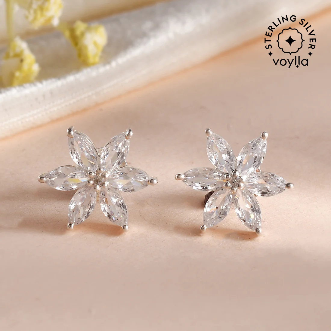 Floral Motif Silver Plated 925 Sterling Silver Earrings