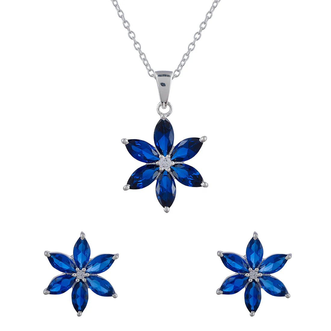 Floral Motif 925 Sterling Silver Necklace Set - Image 3