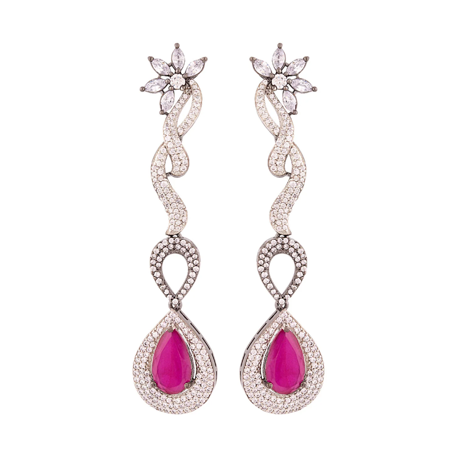 Floral Motif Statement Earrings - Image 3