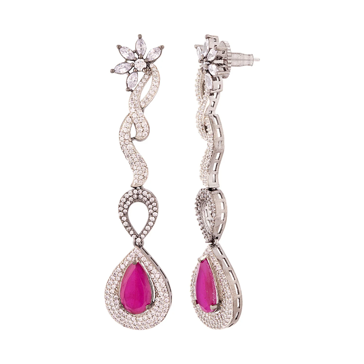 Floral Motif Statement Earrings - Image 4