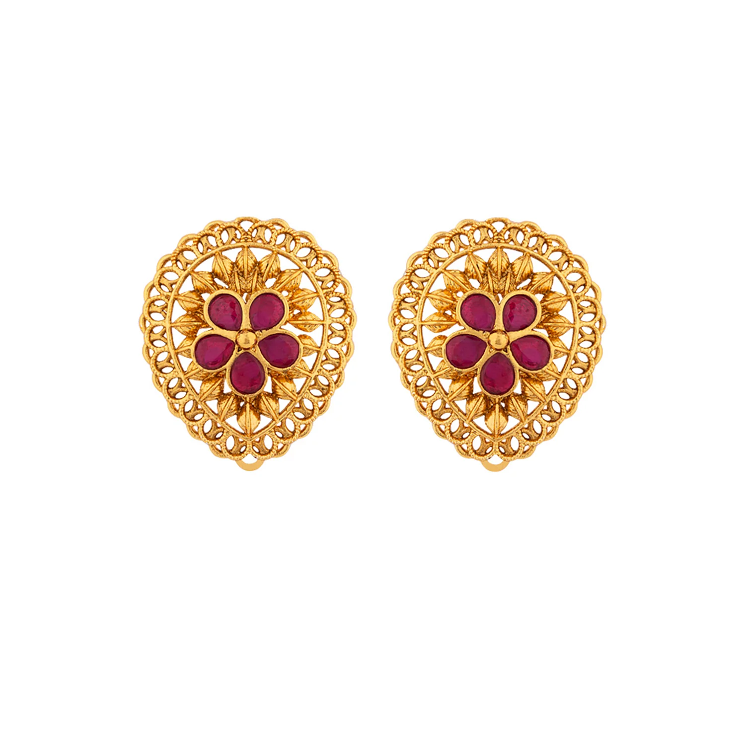 Floral Motif Stud Earrings - Image 3