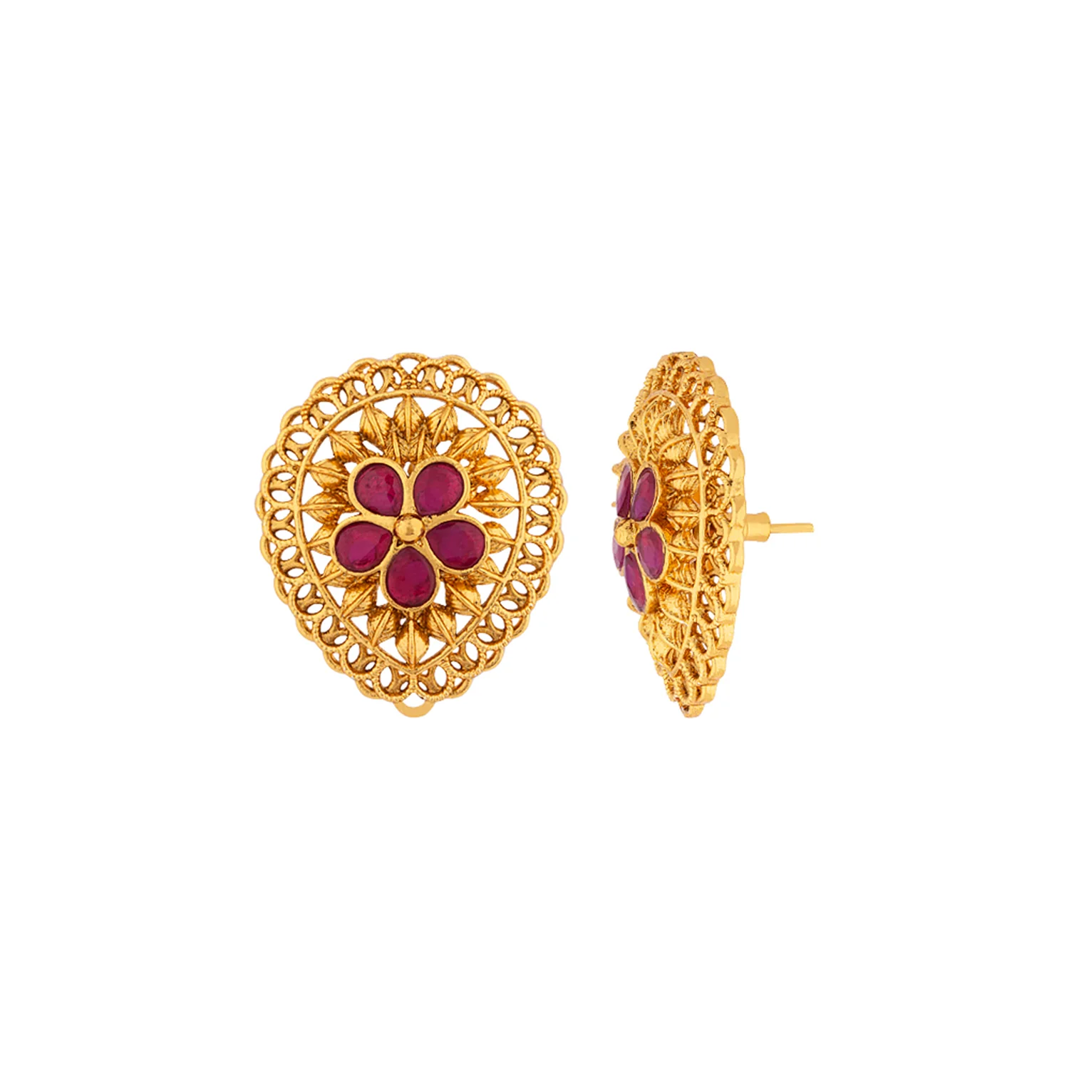 Floral Motif Stud Earrings - Image 4