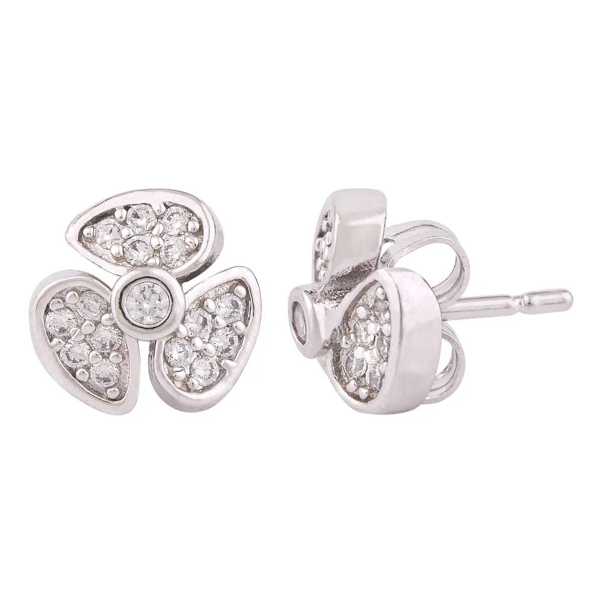 Floral Motif Stud Earrings - Image 4