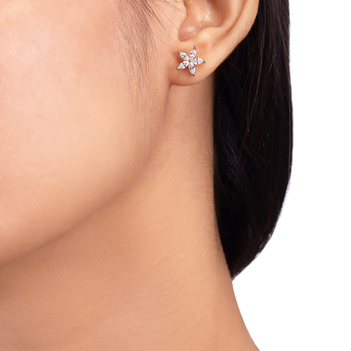 Floral Motif Stud Earrings - Image 2