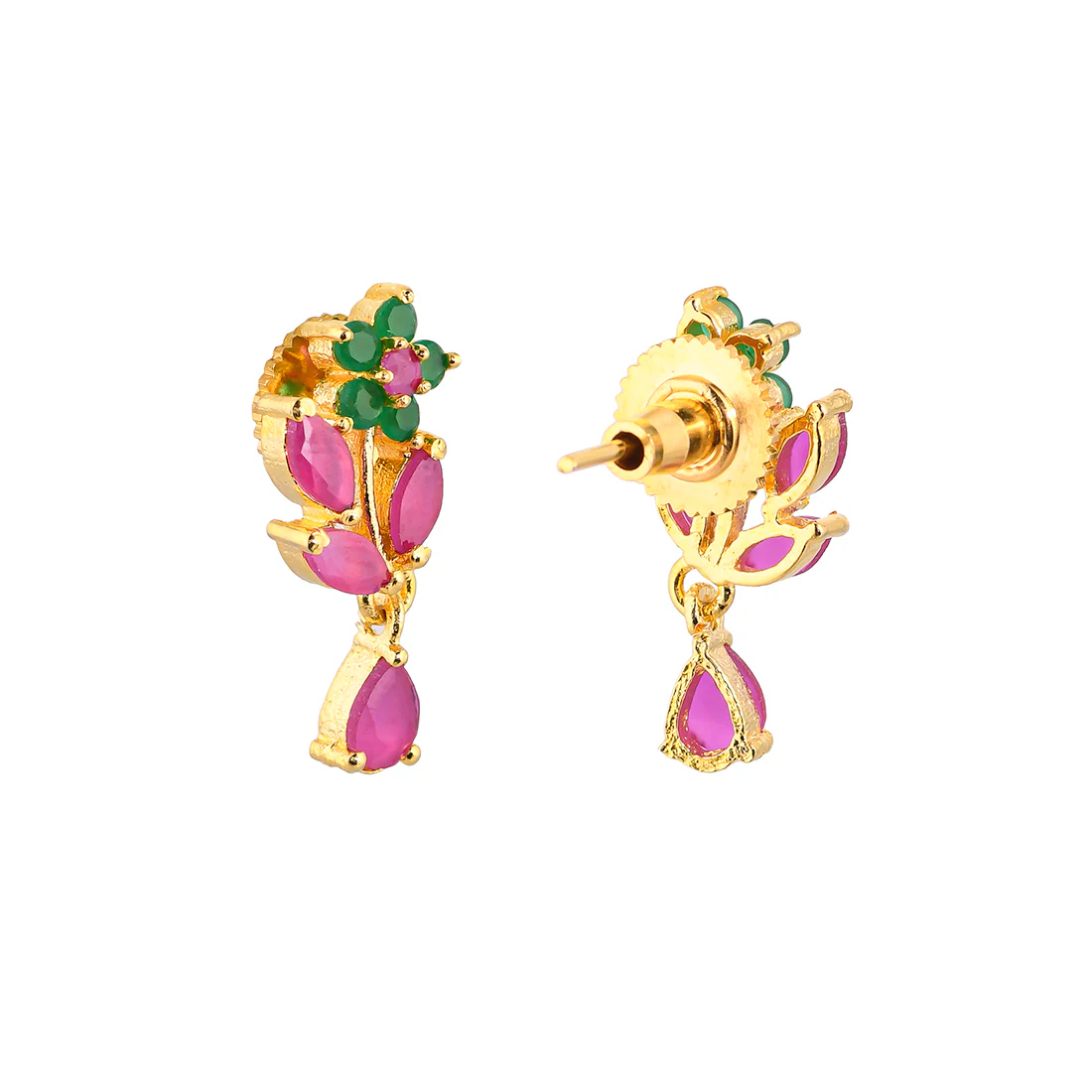 Floral Motif Teardrop Coloured CZ Tiny Drop Earrings - Image 5