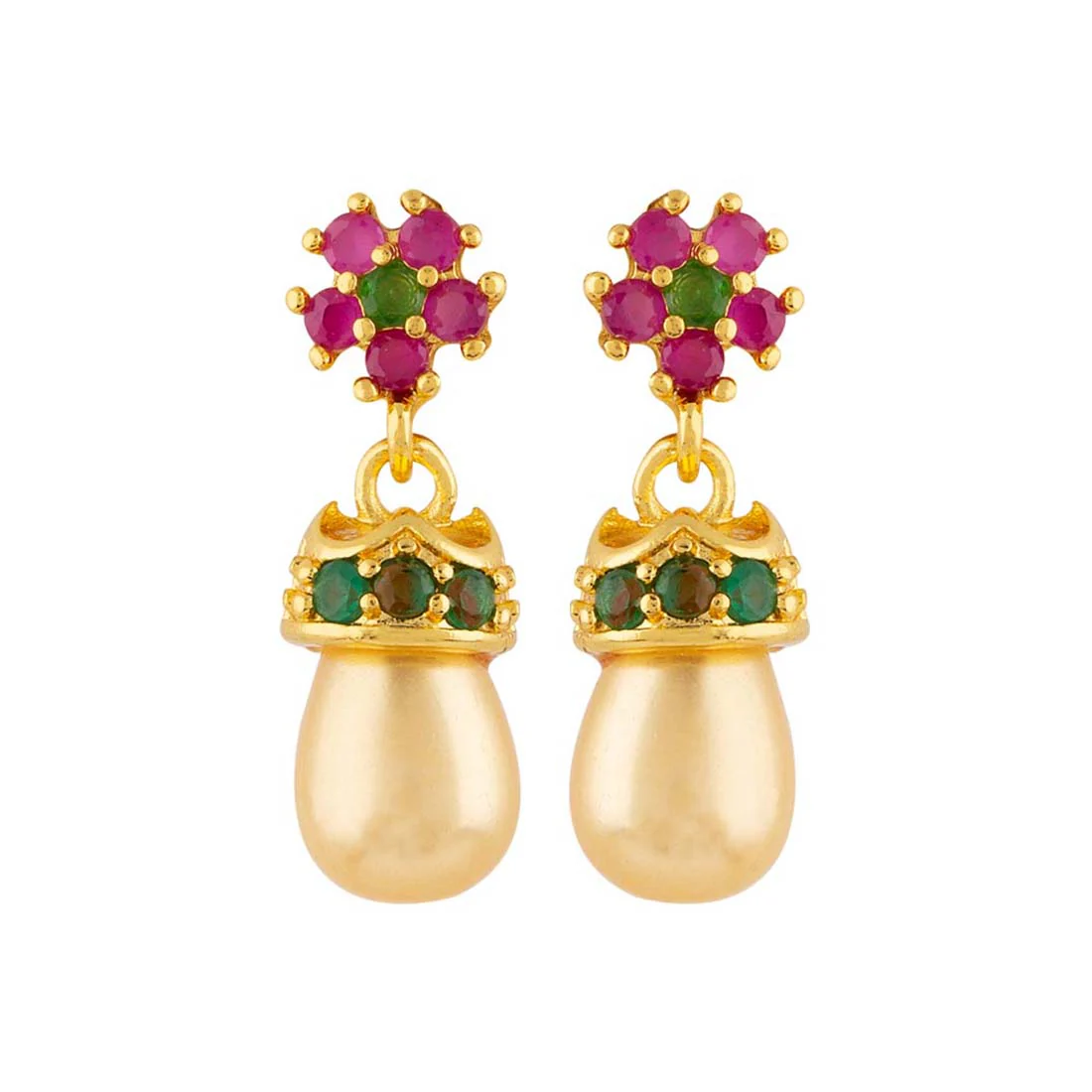 Floral Motif Tiny Brass Earrings - Image 3