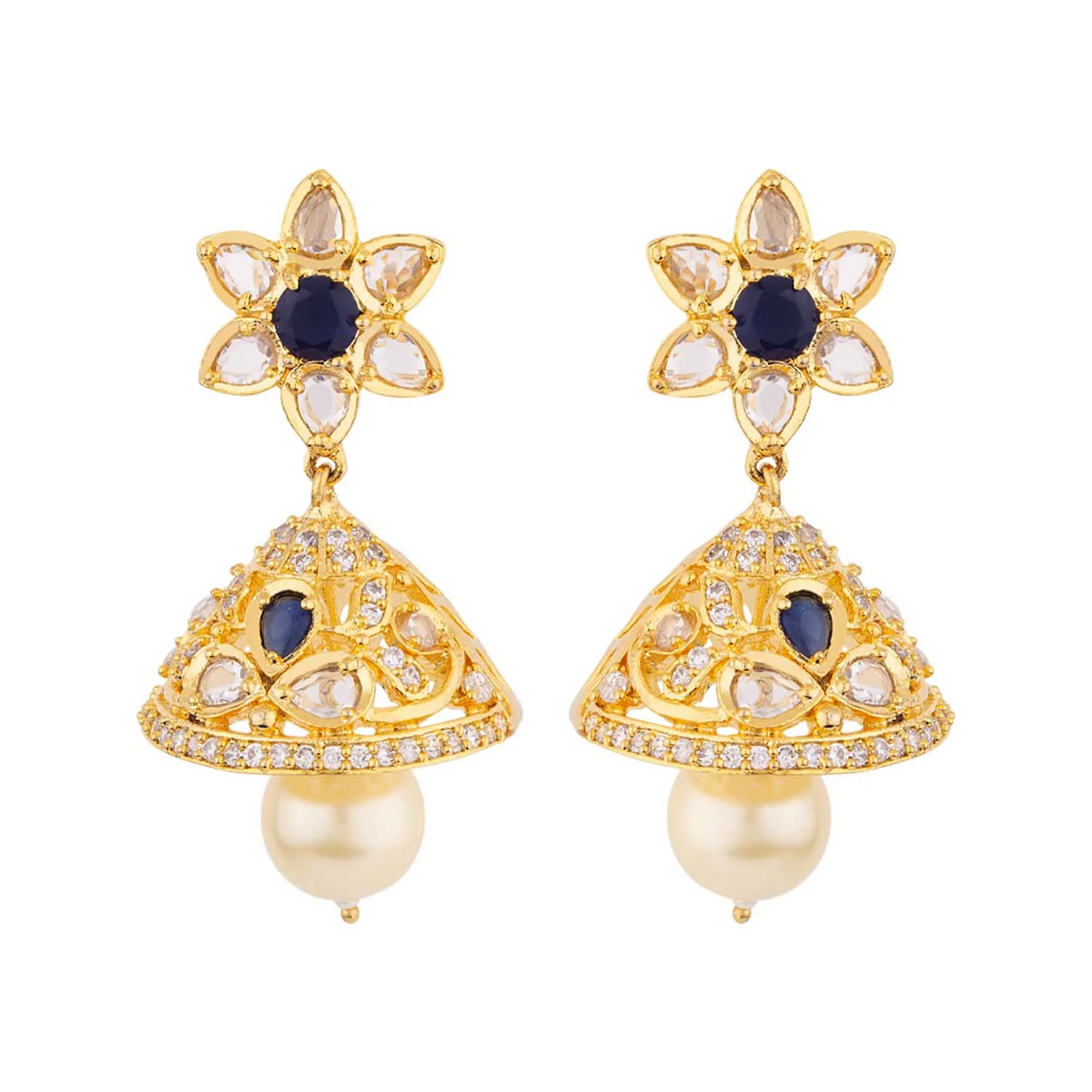 Floral Motifs and CZ Gems Earrings - Image 3