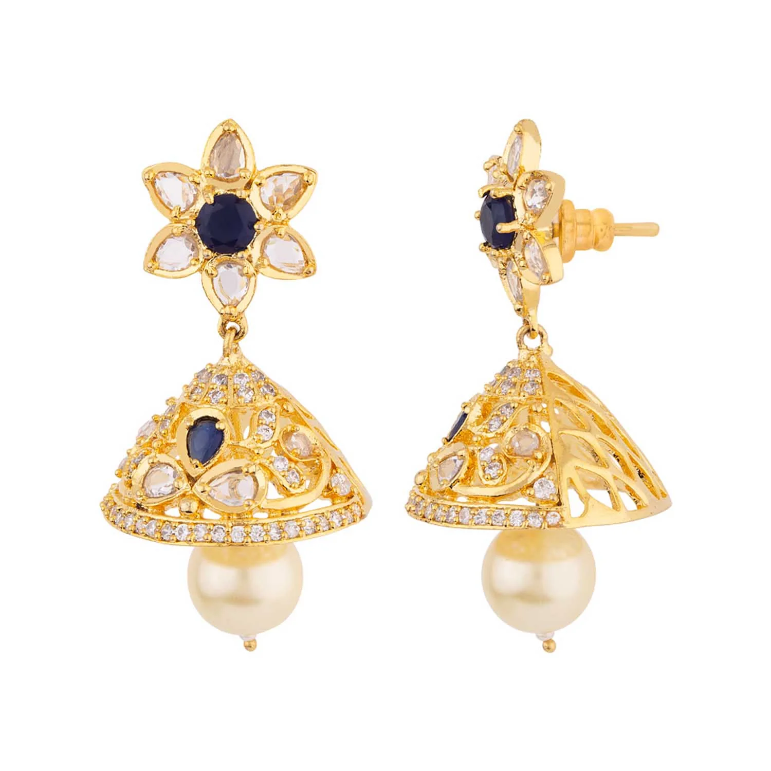 Floral Motifs and CZ Gems Earrings - Image 4