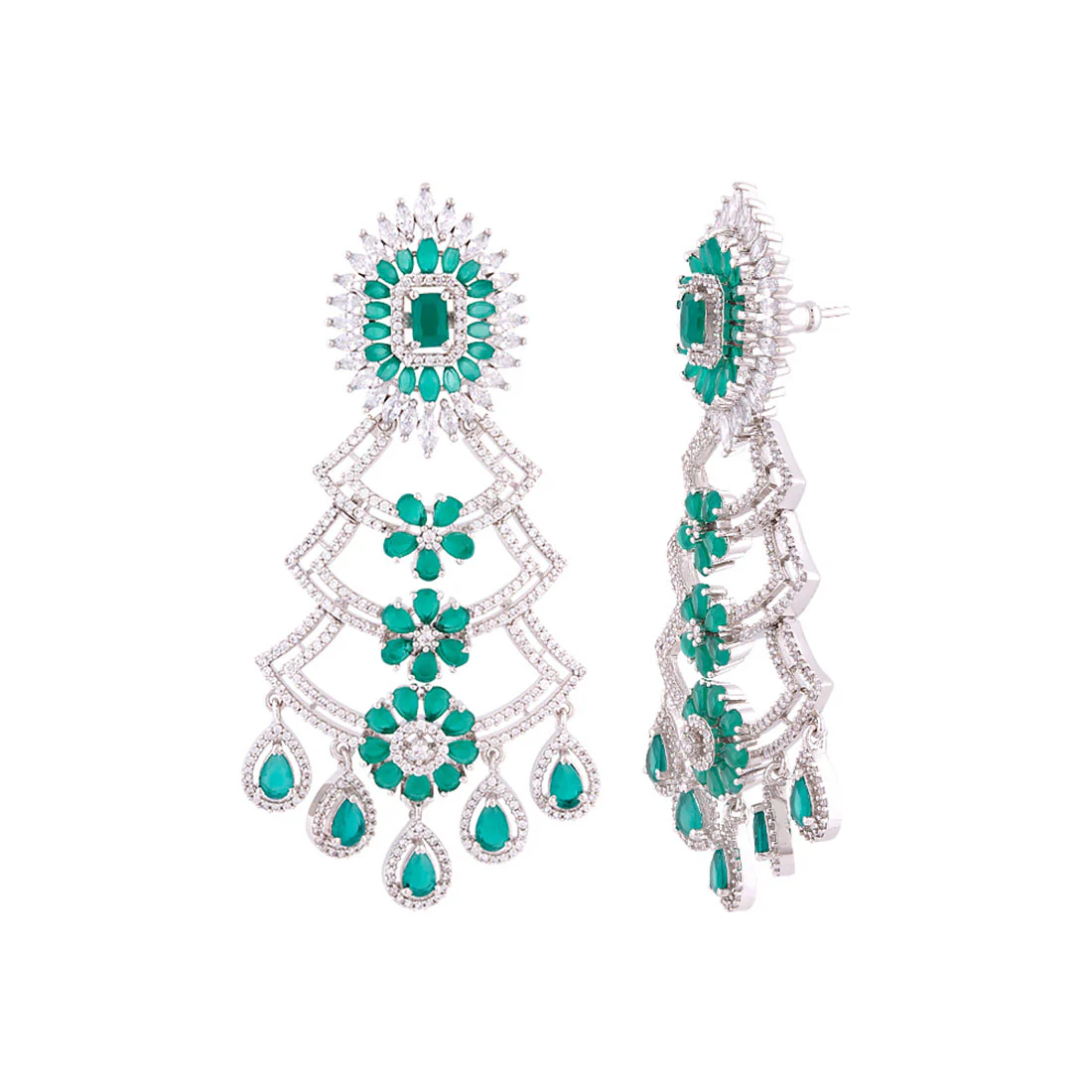 Floral Motifs Chandelier Drop Earrings - Image 4