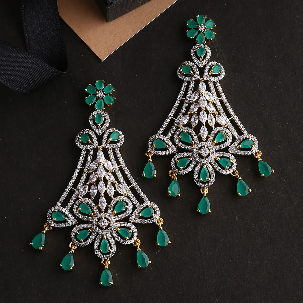 Floral Motifs Drop Style Earrings