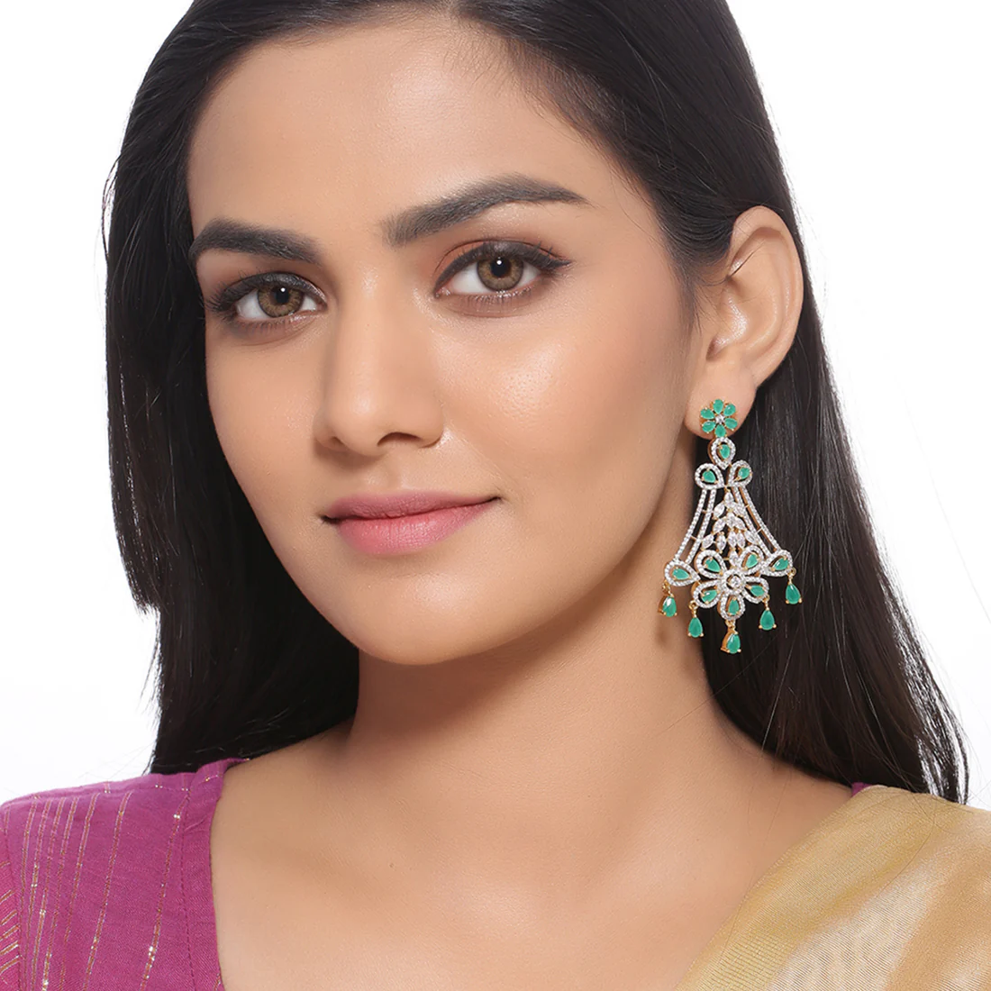 Floral Motifs Drop Style Earrings - Image 2
