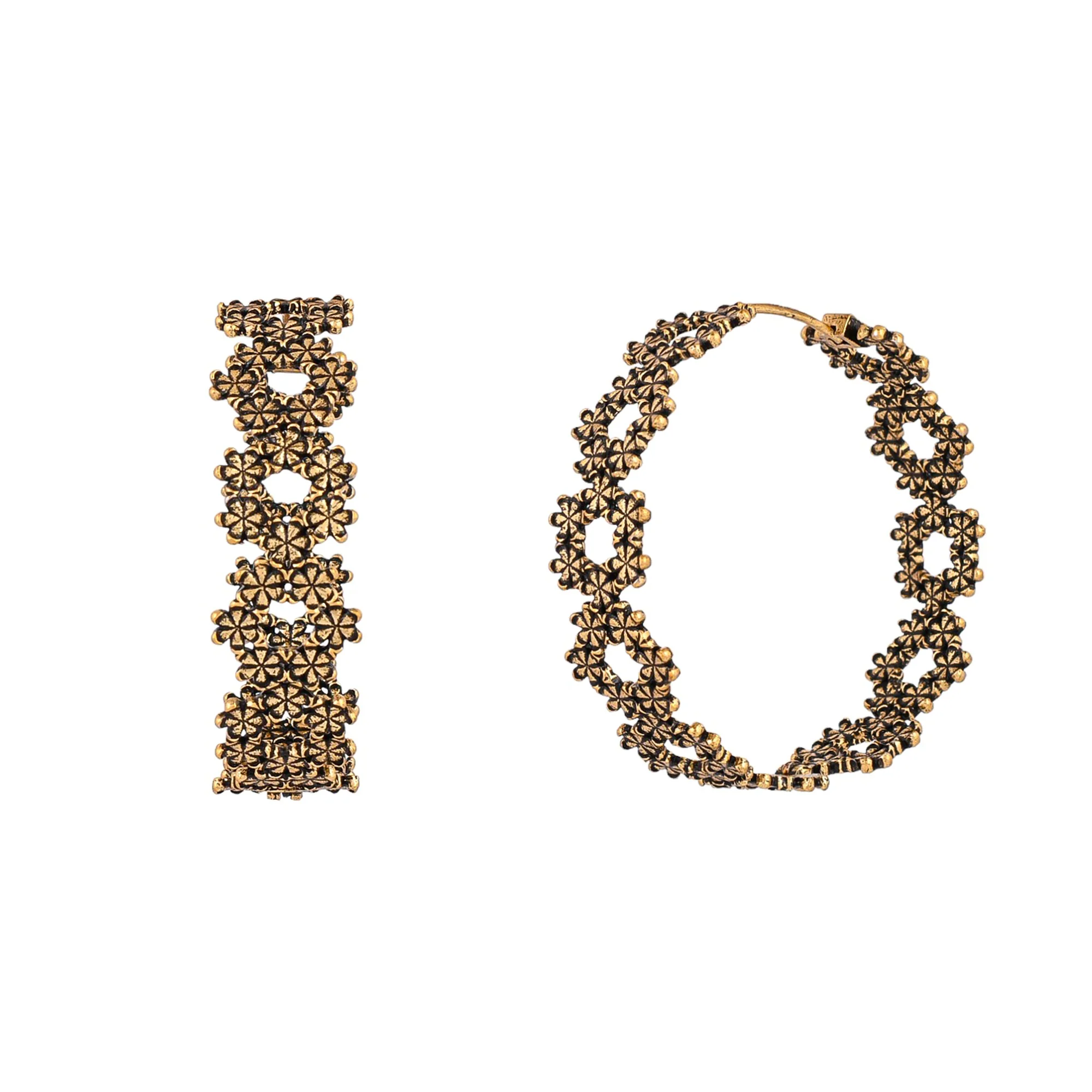 Floral Motifs Gold Plated Casual Brass Hoop Earrings - Image 3