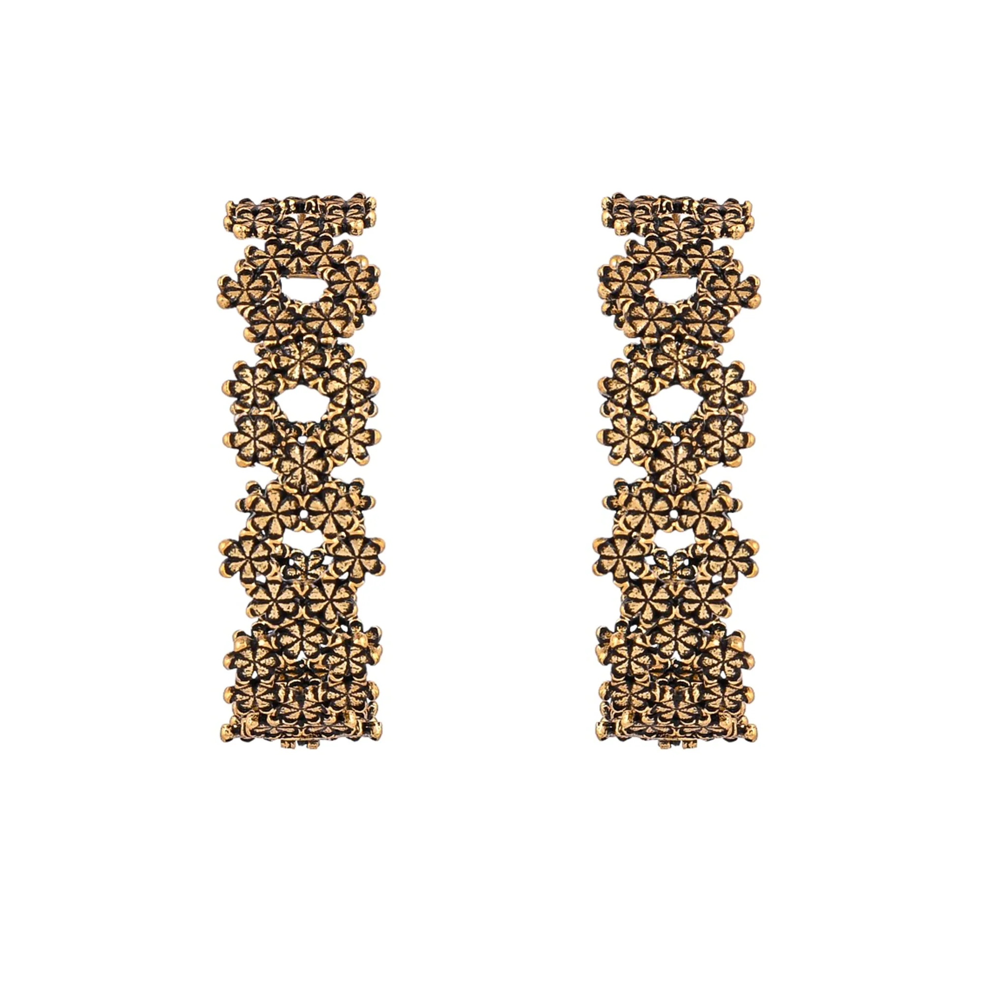 Floral Motifs Gold Plated Casual Brass Hoop Earrings - Image 4