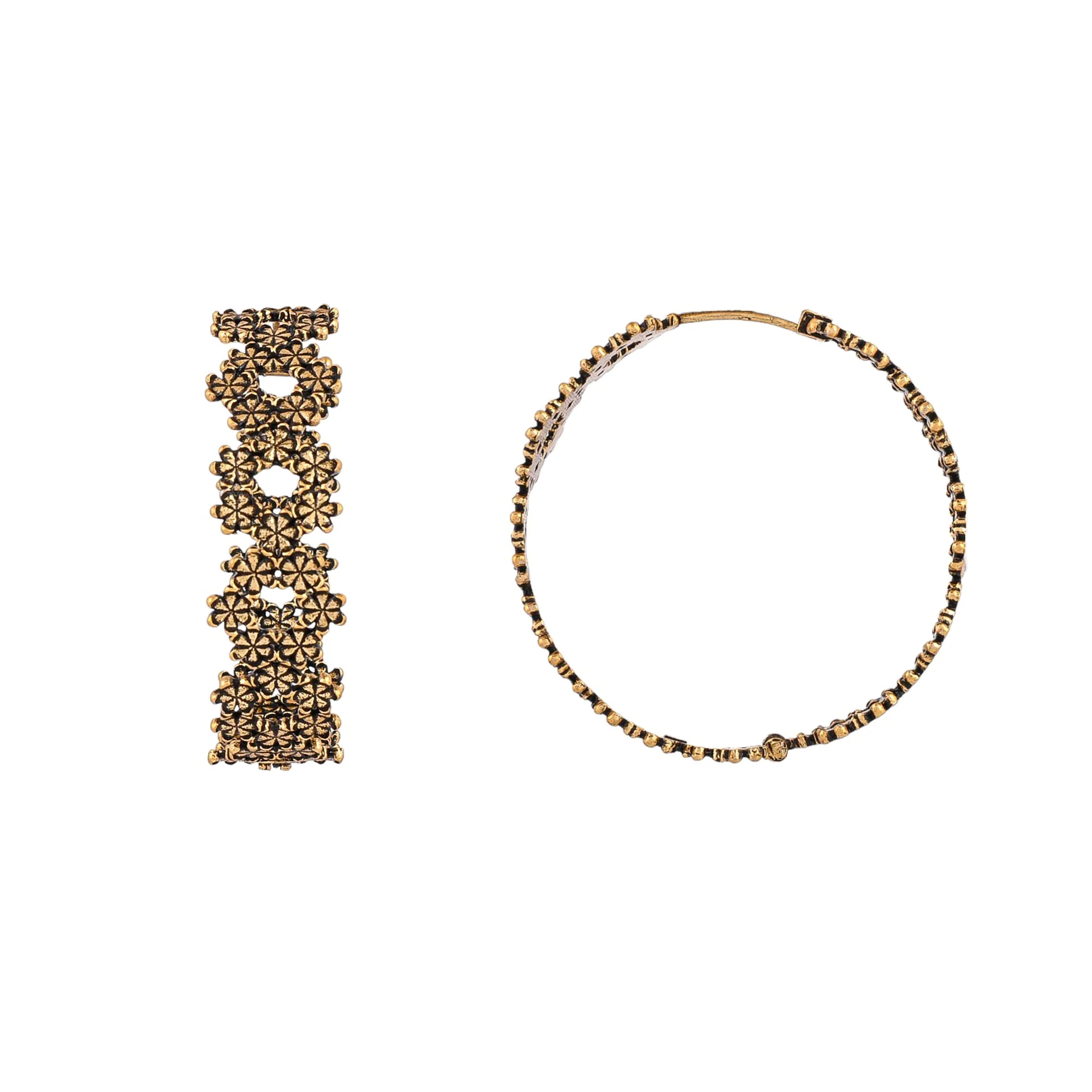 Floral Motifs Gold Plated Casual Brass Hoop Earrings - Image 5