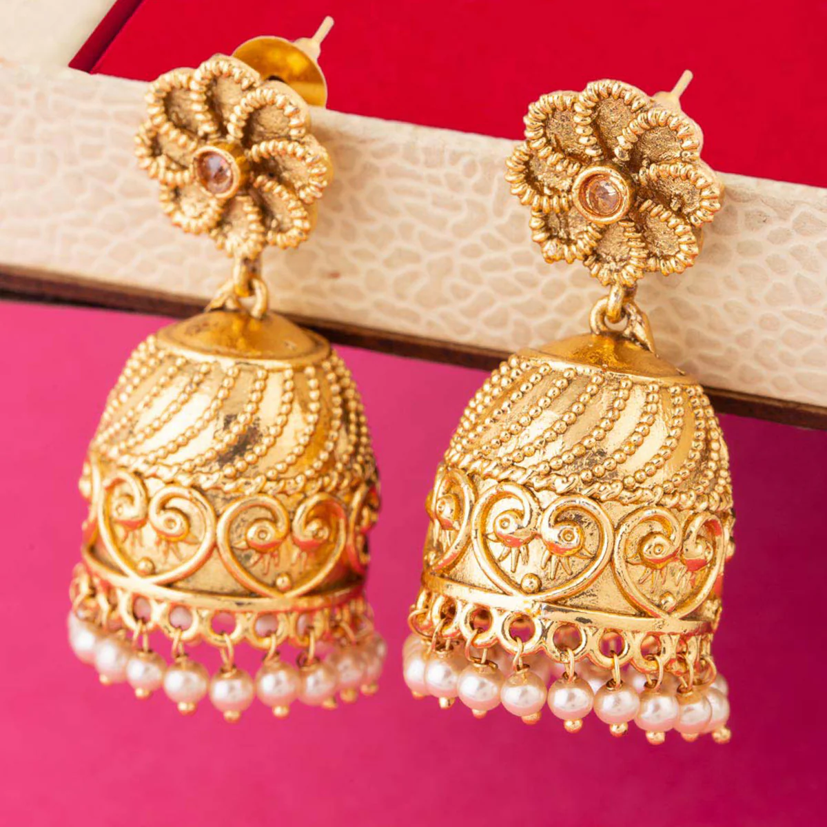 Floral Motifs Jhumka Earrings