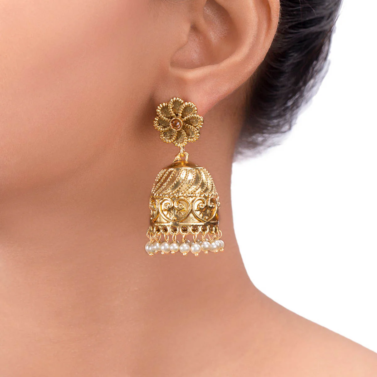 Floral Motifs Jhumka Earrings - Image 2