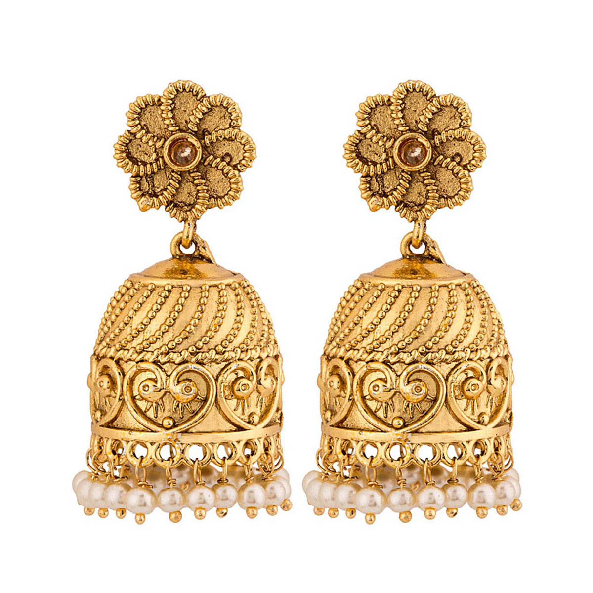 Floral Motifs Jhumka Earrings - Image 3
