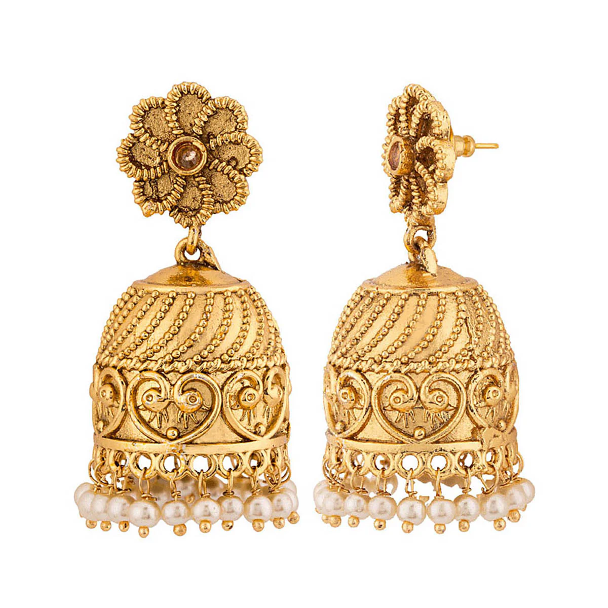 Floral Motifs Jhumka Earrings - Image 4