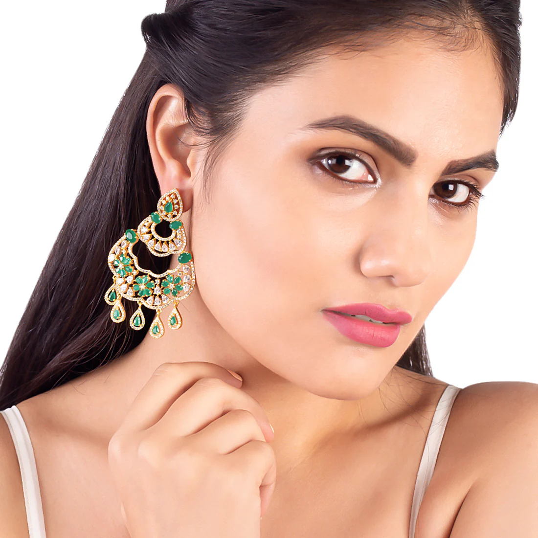 Floral Motifs Layered Drop Earrings - Image 2