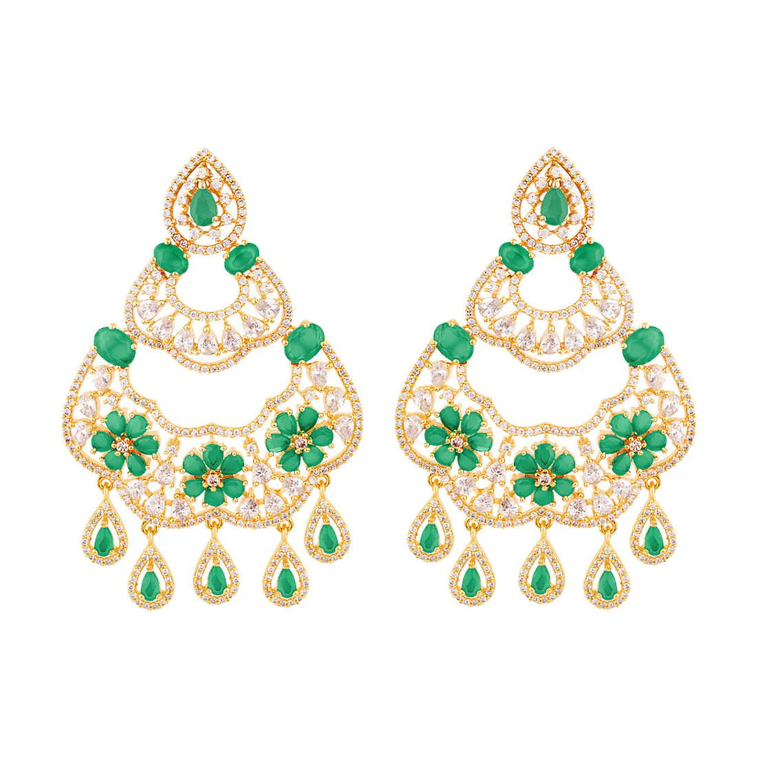 Floral Motifs Layered Drop Earrings - Image 3