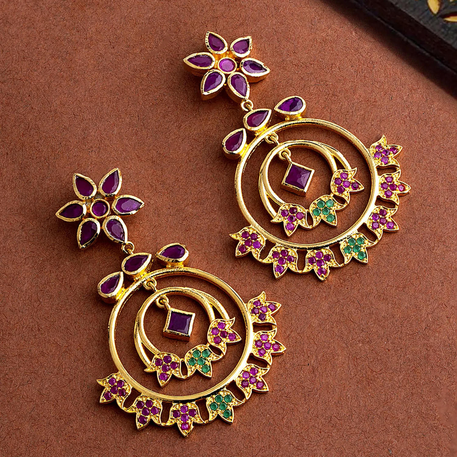 Floral Motifs Layered Hoop Earrings