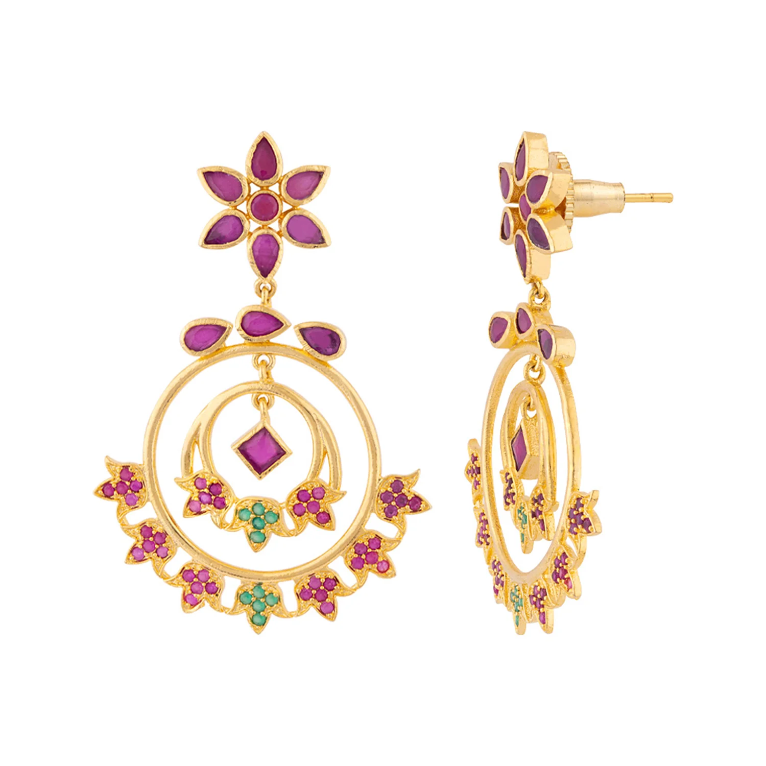 Floral Motifs Layered Hoop Earrings - Image 4