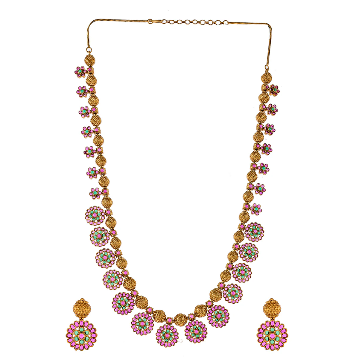 Floral Temple Inspired CZ Jewellery Set - Image 3