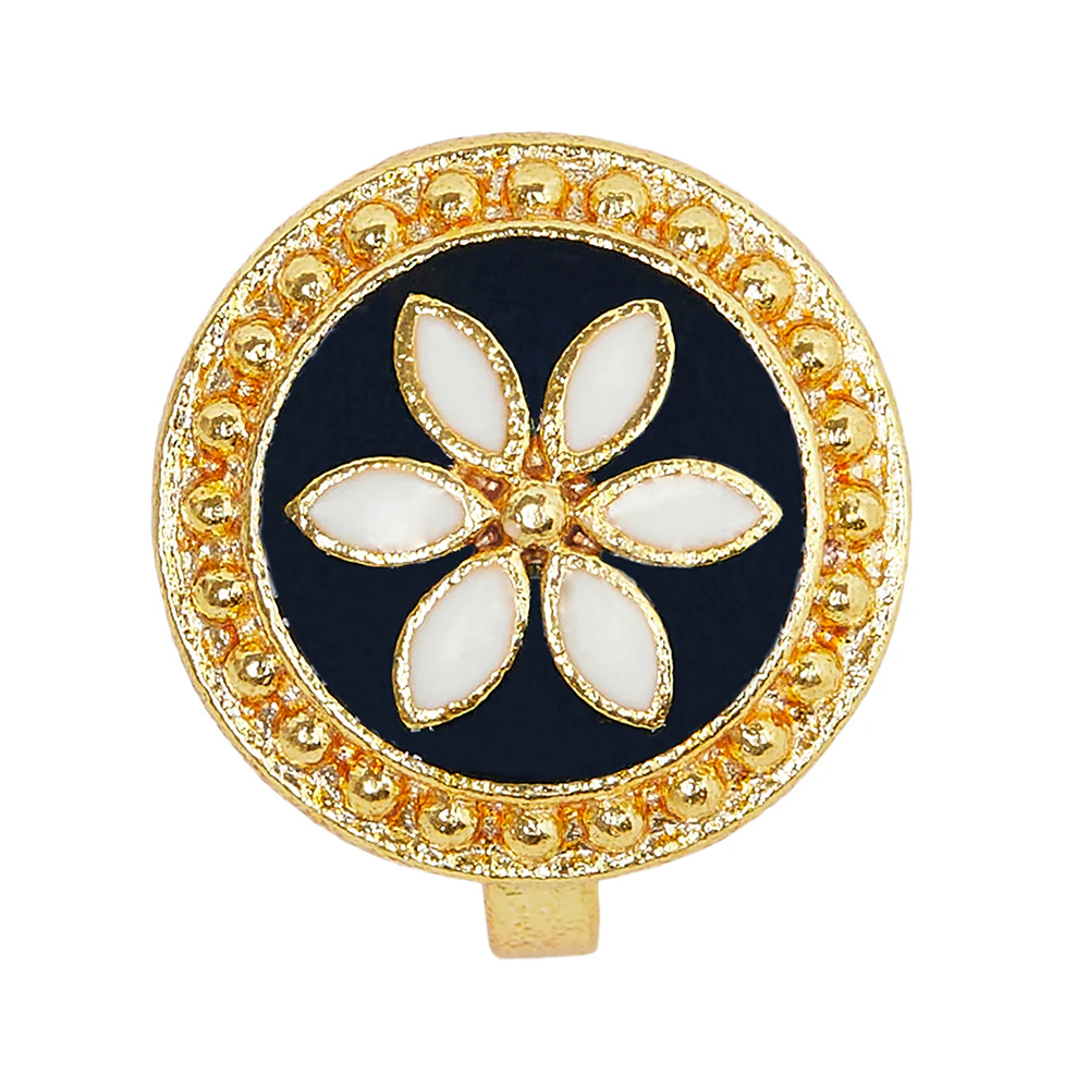 Floral Theme Nose Pin With Gold Plating - Image 3