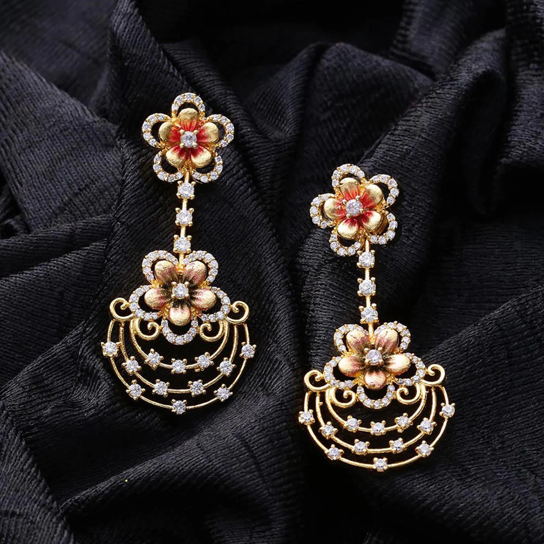 Floriana American Diamond Floral Bunch Earrings