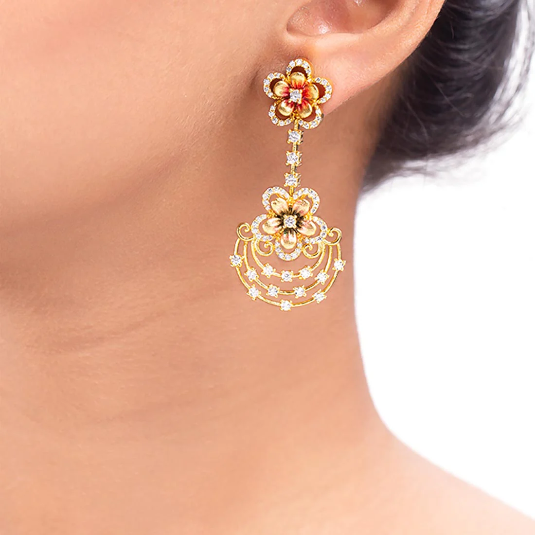 Floriana American Diamond Floral Bunch Earrings - Image 2