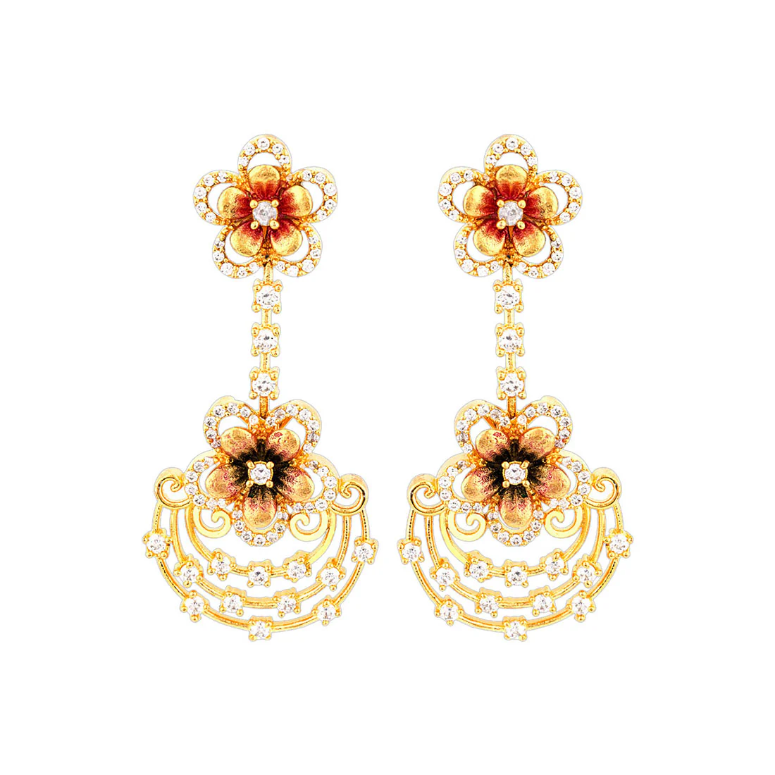 Floriana American Diamond Floral Bunch Earrings - Image 3
