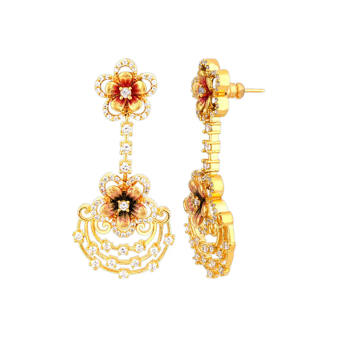 Floriana American Diamond Floral Bunch Earrings - Image 4