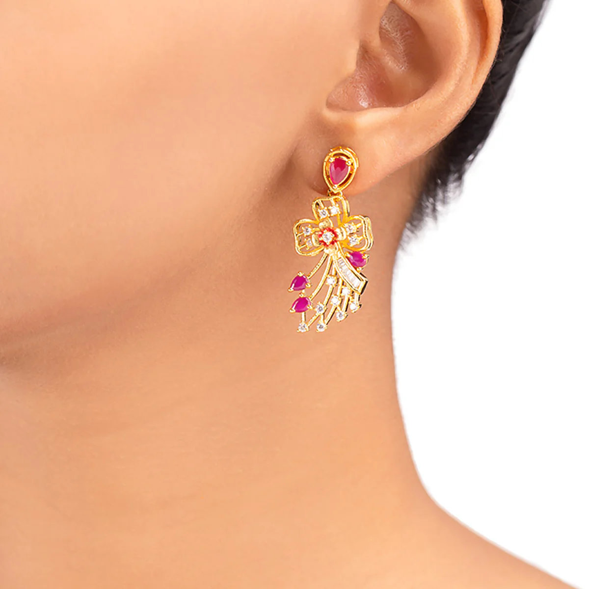 Floriana CZ Floral Drop Earrings - Image 2