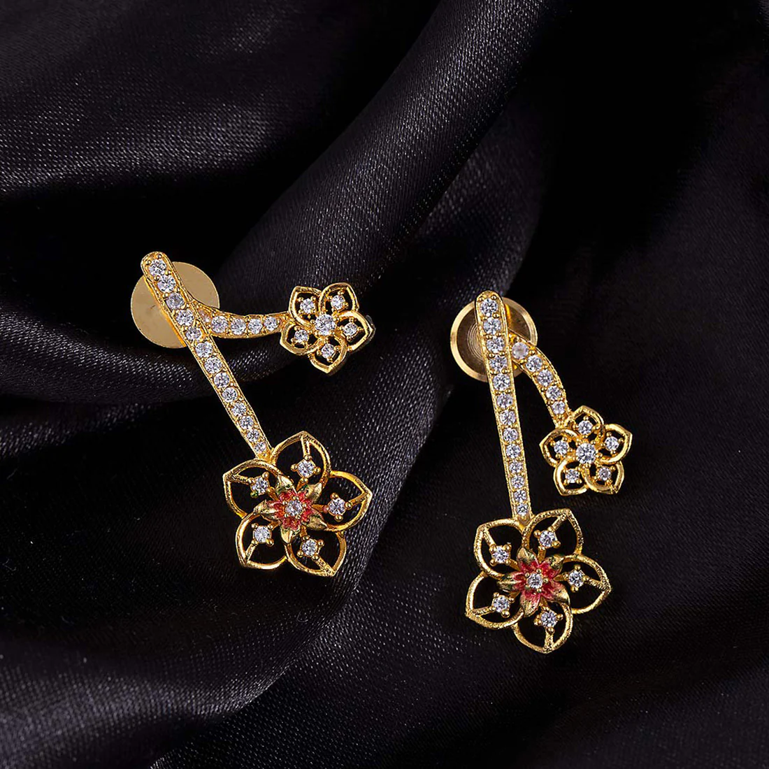 Floriana CZ Floral Drops Antique Plated Earrings