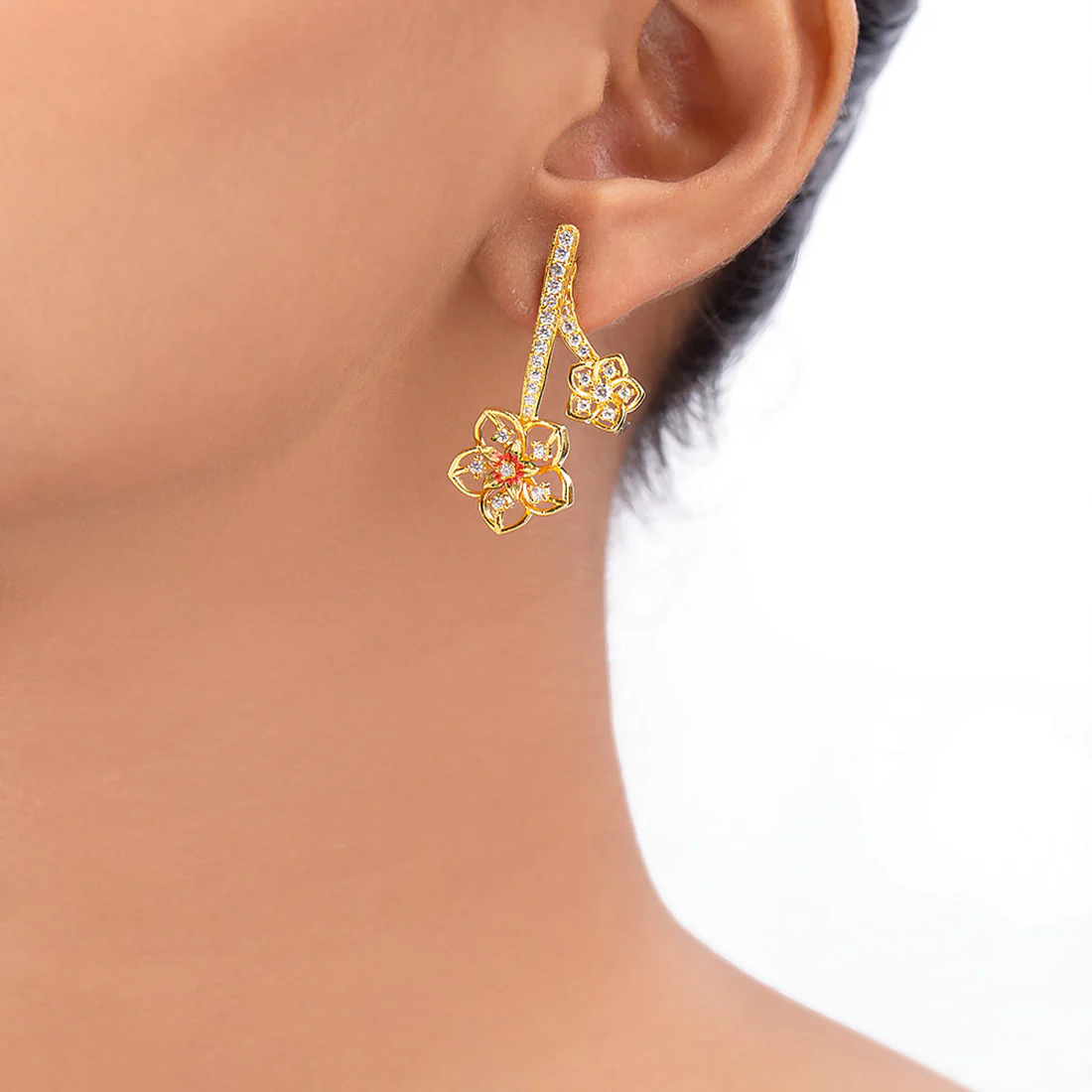 Floriana CZ Floral Drops Antique Plated Earrings - Image 2
