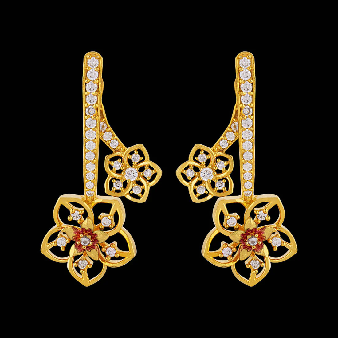 Floriana CZ Floral Drops Antique Plated Earrings - Image 3