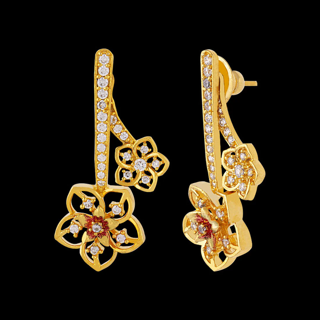 Floriana CZ Floral Drops Antique Plated Earrings - Image 4