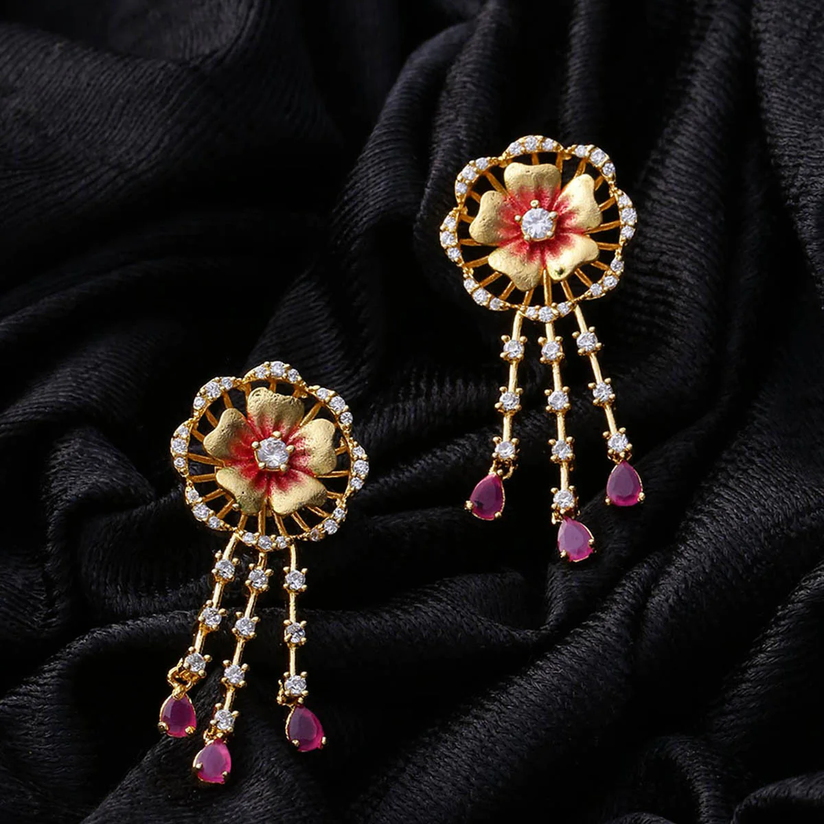 Floriana CZ Floral Tassels Earrings