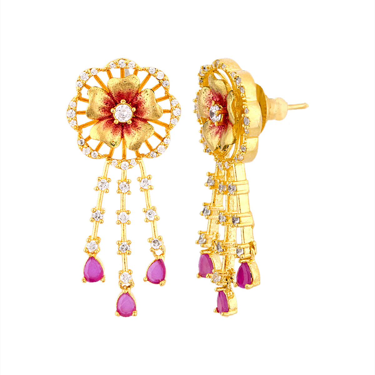 Floriana CZ Floral Tassels Earrings - Image 5