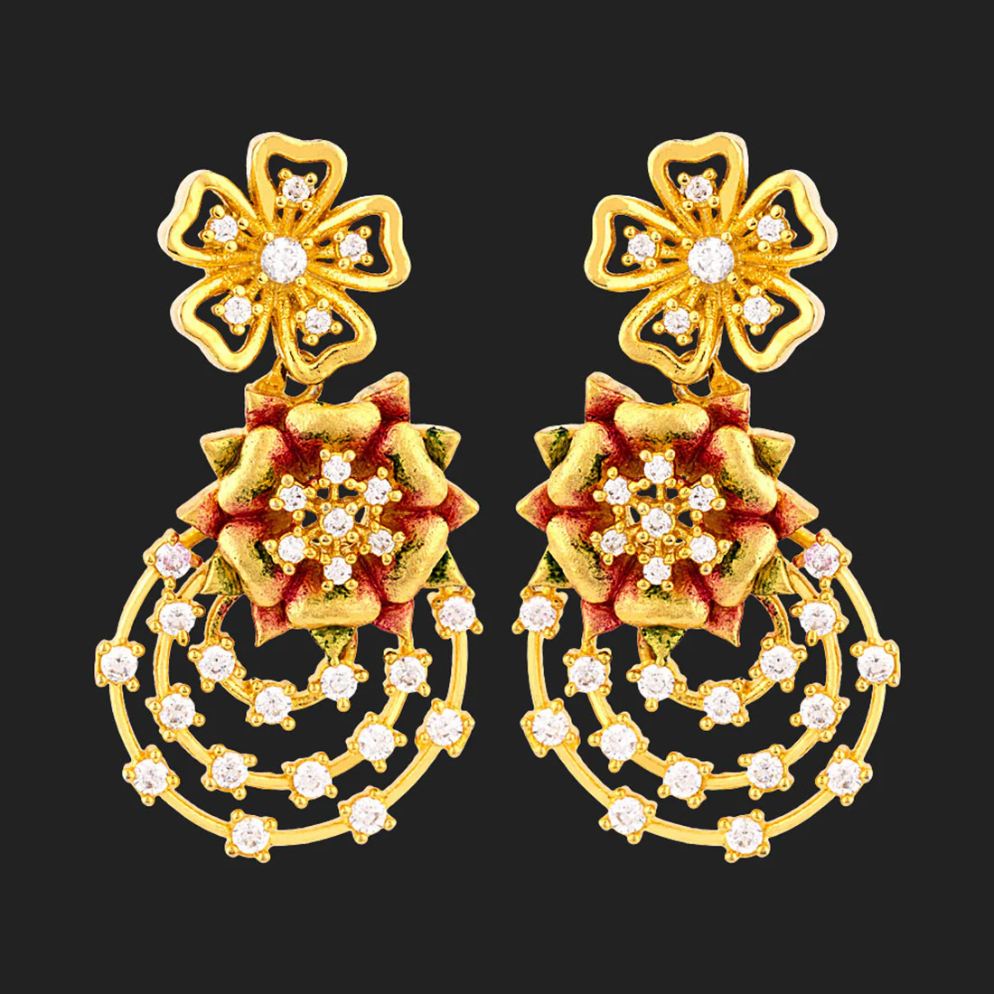 Floriana CZ Gold Plated Drop Earrings - Image 3