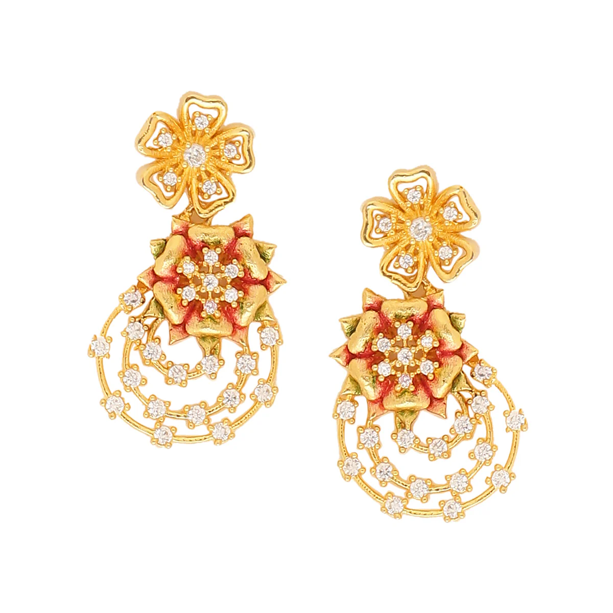 Floriana CZ Gold Plated Drop Earrings - Image 4