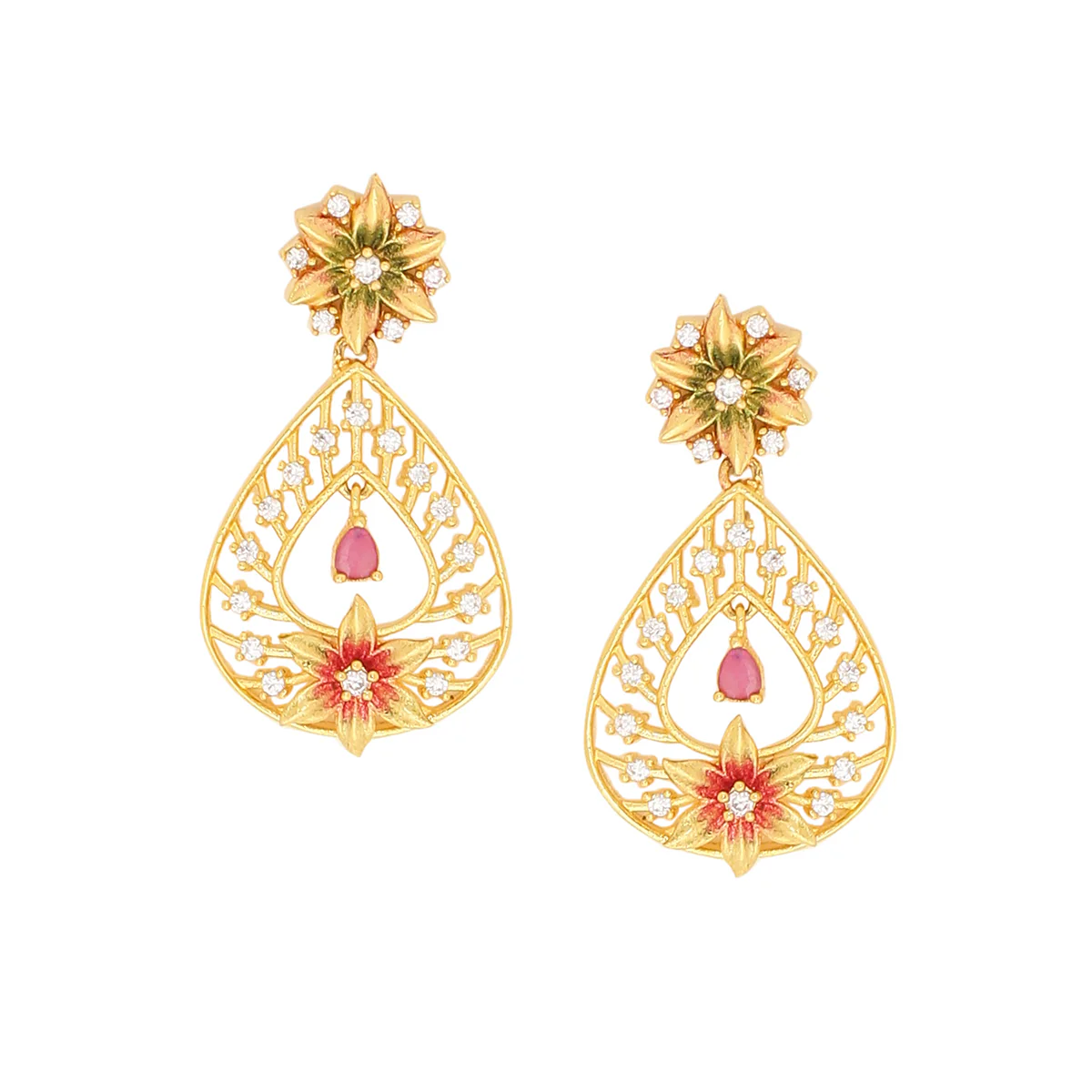 Floriana CZ Hoop Drop Earrings - Image 4