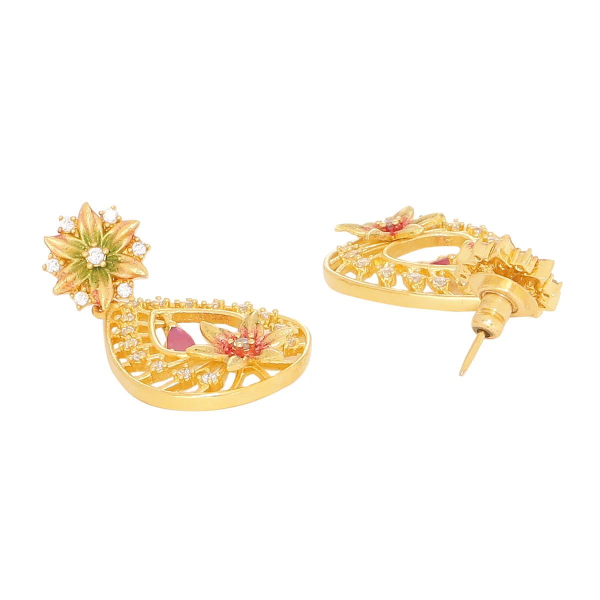 Floriana CZ Hoop Drop Earrings - Image 5