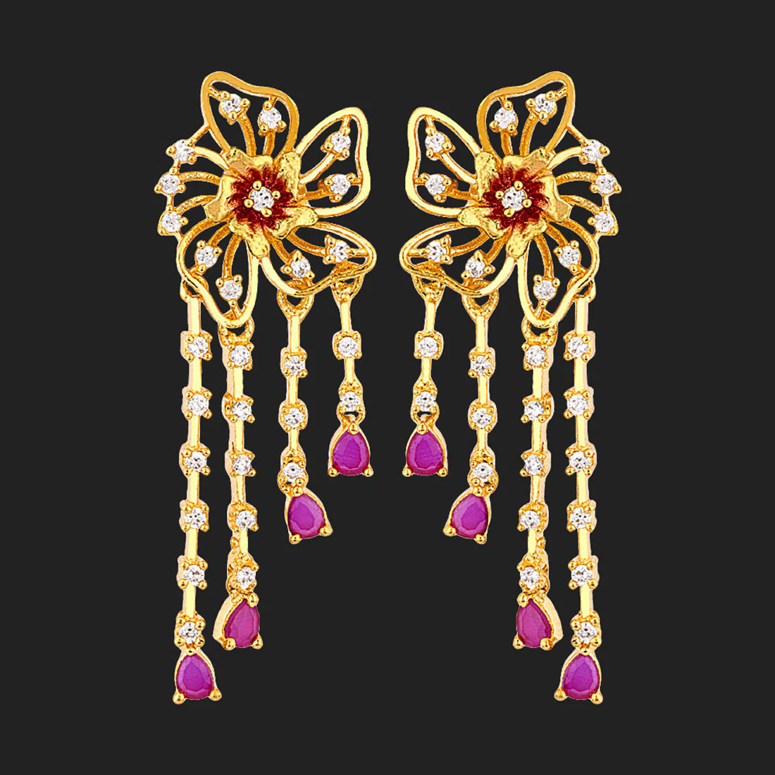 Floriana CZ Tassels Drop Earrings - Image 3