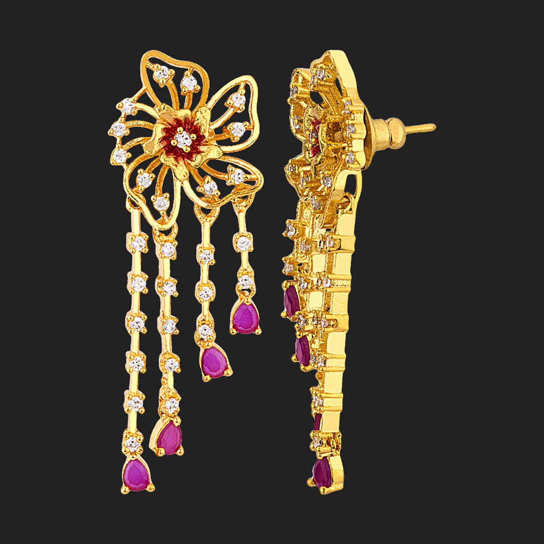 Floriana CZ Tassels Drop Earrings - Image 4